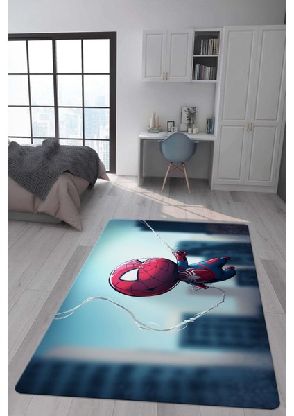 Kaymaz Taban Makinada Yıkanabilir Dijital Baskı Baby Spiderman Desenli Genç ve Çocuk Odası Halısı