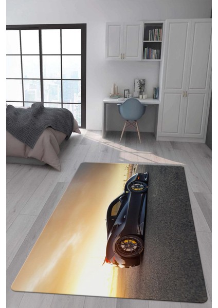 Kaymaz Taban Makinada Yıkanabilir Dijital Baskı Ferrari Desenli Genç Odası Halısı Dot Taban Halı