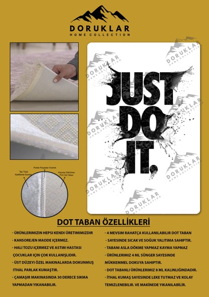 Kaymaz Taban Makinada Yıkanabilir Dijital Baskı Just Do It Desenli Genç Odası Halısı Dot Taban Halı fiyatları