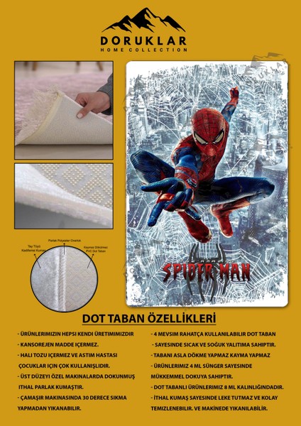 Kaymaz Taban Yıkanabilir Spider Man Desenli Çocuk Halısı