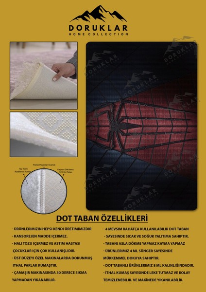 Kaymaz Taban Makinada Yıkanabilir Dijital Baskı Spiderman Desenli Genç Odası Halısı fiyatları