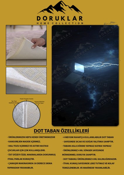 Kaymaz Taban Makinada Yıkanabilir Dijital Baskı Mjölnir Desenli Genç Odası ve Çocuk Odası Halısı Dot Taban Halı