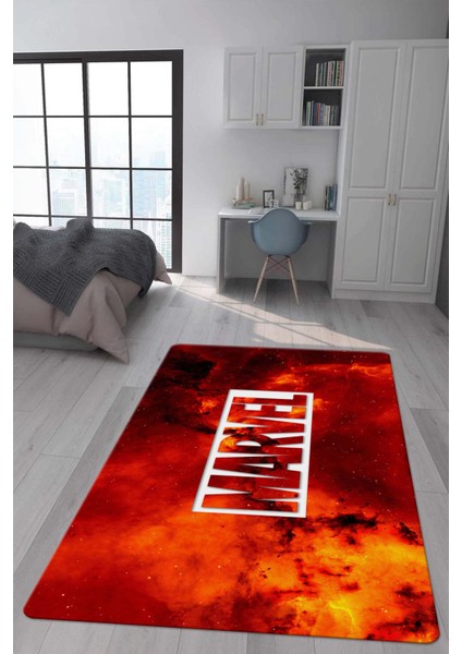 Kaymaz Taban Makinada Yıkanabilir Dijital Baskı Marvel Desenli Genç Odası ve Çocuk Odası Halısı Dot Taban Halı