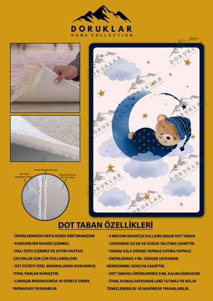 Kaymaz Taban Yıkanabilir Uyuyan Ayı ve Ay Desenli Çocuk Halısı fiyatları