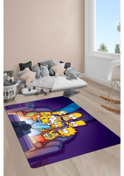 Kaymaz Taban Makinada Yıkanabilir Simpsons Desenli Çocuk Halısı