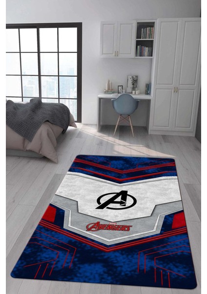 Kaymaz Taban Makinada Yıkanabilir Dijital Baskı Marvel Avengers Desenli Genç Odası Halısı