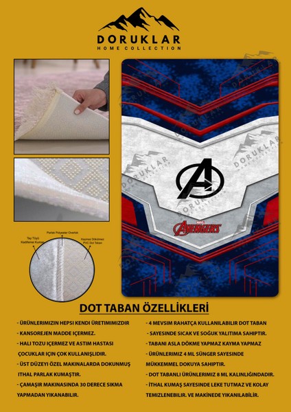 Kaymaz Taban Makinada Yıkanabilir Dijital Baskı Marvel Avengers Desenli Genç Odası Halısı fiyatları