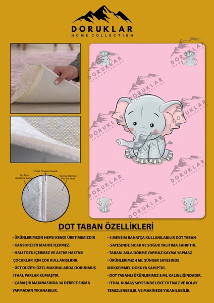 Kaymaz Taban Makinada Yıkanabilir Dijital Baskı Tatlı Fil Desenli Genç Odası Halısı