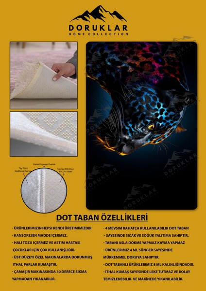 Kaymaz Taban Makinada Yıkanabilir Dijital Baskı Leopar Desenli Çocuk Halısı