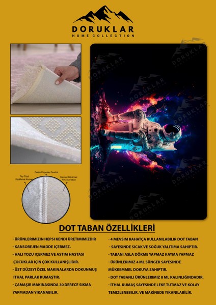 Kaymaz Taban Makinada Yıkanabilir Dijital Baskı Astronot Desenli Genç Odası Halısı fiyatları