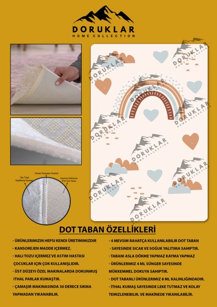 Kaymaz Taban Makinada Yıkanabilir Gökkuşağı Kalp Desenli Çocuk Halısı fiyatları