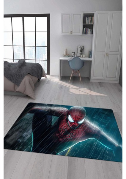 Kaymaz Taban Makinada Yıkanabilir Dijital Baskı Spiderman Desenli Çocuk Halısı