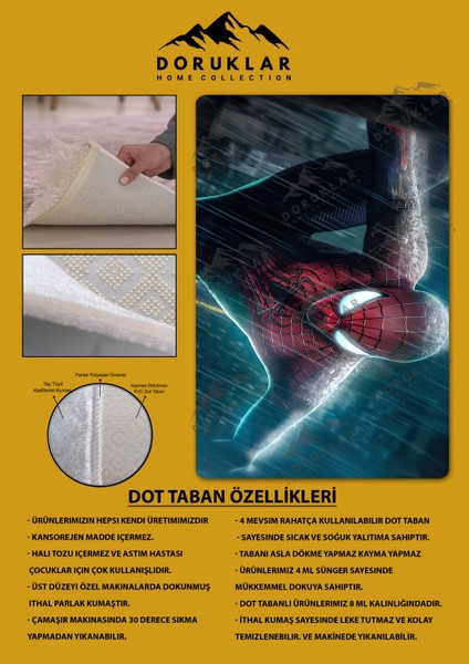 Kaymaz Taban Makinada Yıkanabilir Dijital Baskı Spiderman Desenli Çocuk Halısı fiyatları