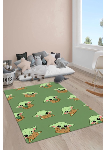 Kaymaz Taban Makinada Yıkanabilir Baby Yoda Desenli Çocuk Halısı