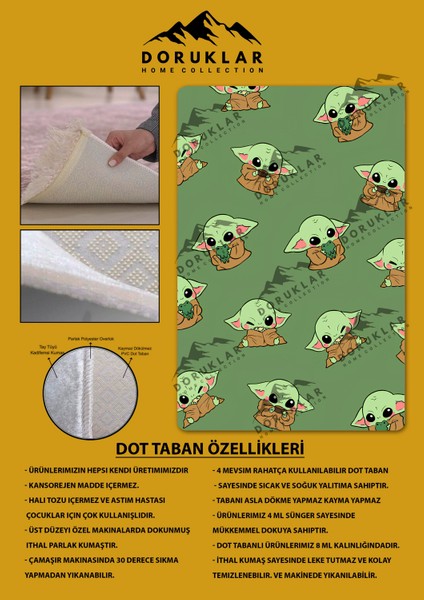 Kaymaz Taban Makinada Yıkanabilir Baby Yoda Desenli Çocuk Halısı fiyatları