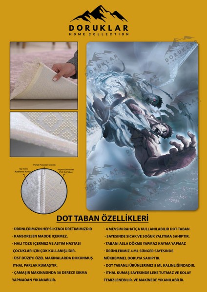 Kaymaz Taban Makinada Yıkanabilir Dijital Baskı Ryu Desenli Genç Odası Halısı