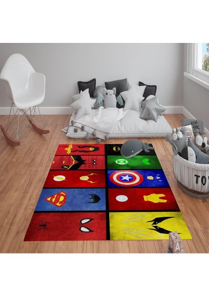 Kaymaz Tabanlı Yıkanabilir Marvel Desenli Çocuk Halısı Dot Taban Halı