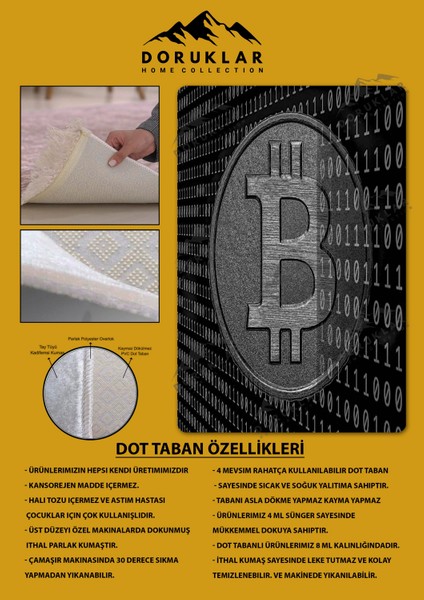 Kaymaz Taban Makinada Yıkanabilir Dijital Baskı Bitcoin Desenli Genç Odası Halısı