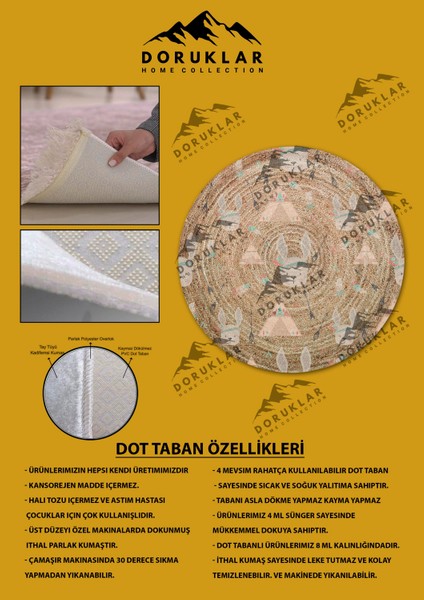 Dijital Baskı Kaymaz Taban Yıkanabilir Hasır-Jüt Görünümlü Yuvarlak Çocuk Halısı