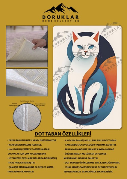 Kaymaz Taban Makinada Yıkanabilir Dijital Baskı Kedi Desenli Genç Halısı Dot Taban Halı fiyatları