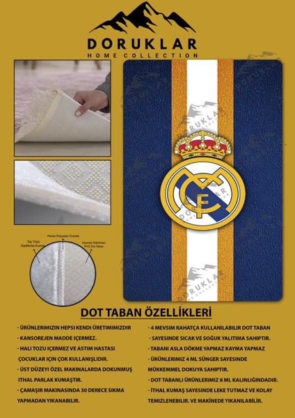 Kaymaz Taban Makinada Yıkanabilir Dijital Baskı Real Madrid Desenli Genç Odası ve Çocuk Odası Halısı Dot Taban Halı fiyatları