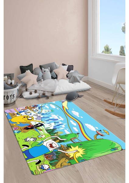 Kaymaz Taban Makinada Yıkanabilir Adventure Time Desenli Çocuk Halısı