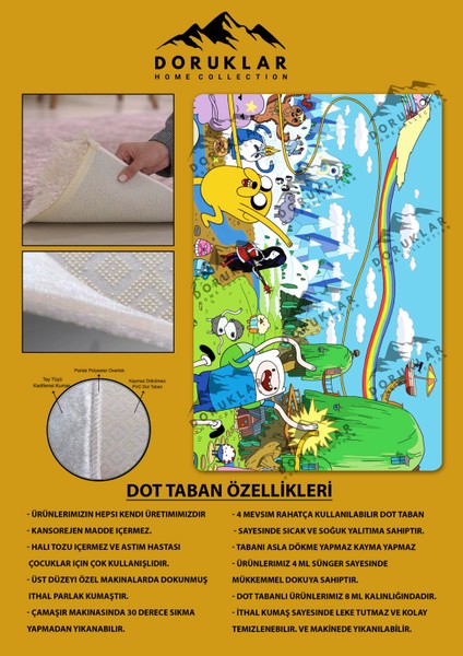 Kaymaz Taban Makinada Yıkanabilir Adventure Time Desenli Çocuk Halısı