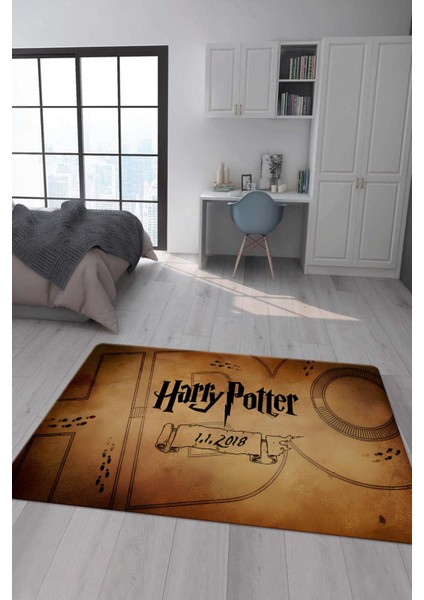 Kaymaz Taban Makinada Yıkanabilir Dijital Baskı Harry Potter Desenli Genç Odası ve Çocuk Odası Halısı Dot Taban Halı