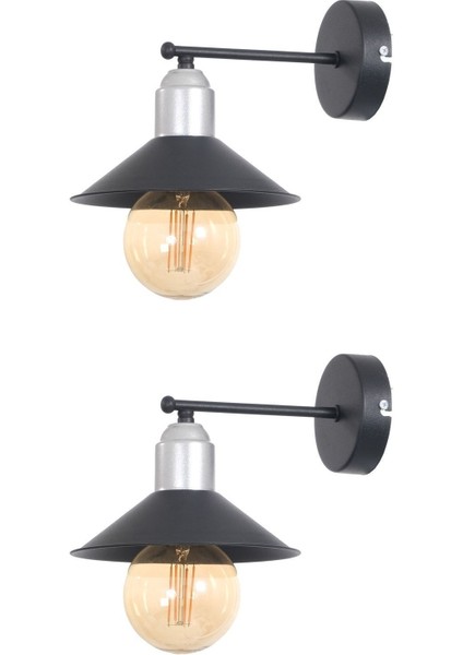 Neva Modern Tasarım Salon - Mutfak - Yatak Odası - Siyah Renk Gri Duylu (2 Adet) Duvar Aplik