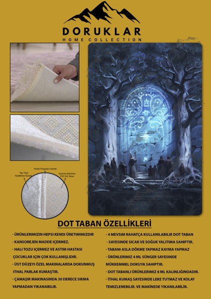 Kaymaz Taban Makinada Yıkanabilir Dijital Baskı Yüzüklerin Efendisi Desenli Genç Odası ve Çocuk Odası Halısı Dot Taban Halı fiyatları