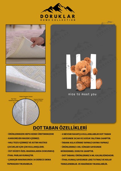 Kaymaz Taban Makinada Yıkanabilir Dijital Baskı Hi Ayıcık Desenli Genç Odası Halısı fiyatları