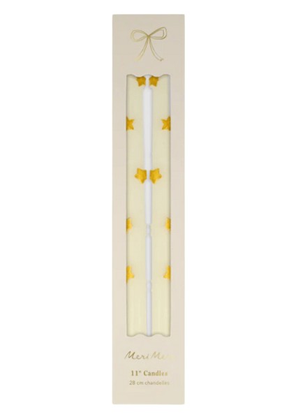 - Gold Star Taper Candle - Altın Yıldız Detaylı Mumlar (2'li)