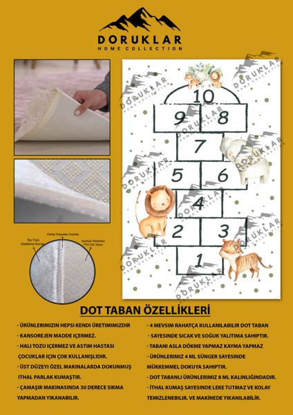 Kaymaz Taban Makinada Yıkanabilir Seksek Desenli Çocuk Halısı fiyatları