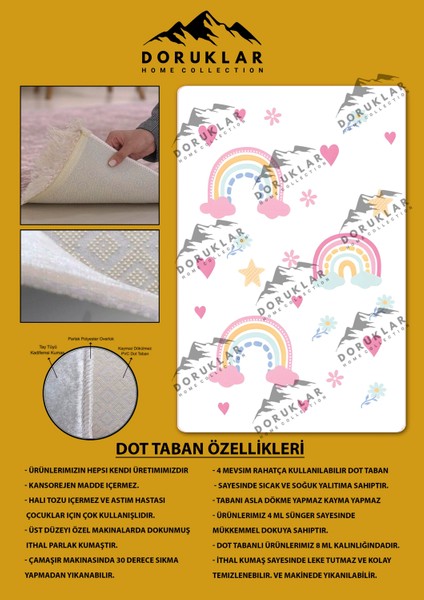 Kaymaz Taban Makinada Yıkanabilir Gökkuşağı Bulut Desenli Çocuk Halısı fiyatları
