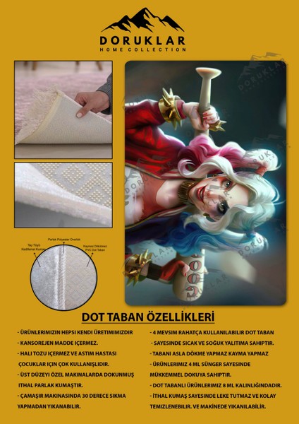 Kaymaz Taban Makinada Yıkanabilir Dijital Baskı Harley Quenn Desenli Genç Odası Halısı fiyatları