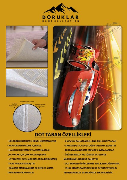 Kaymaz Taban Makinada Yıkanabilir Dijital Baskı Şimşek Mcqueen Desenli Genç Odası Halısı fiyatları