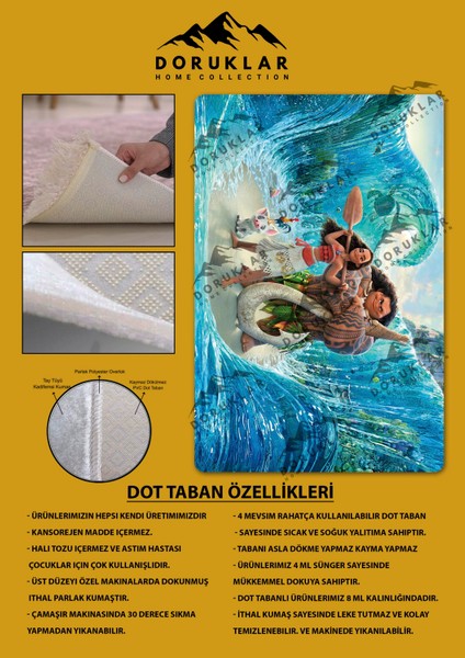 Kaymaz Taban Makinada Yıkanabilir Moana Desenli Çocuk Halısı fiyatları