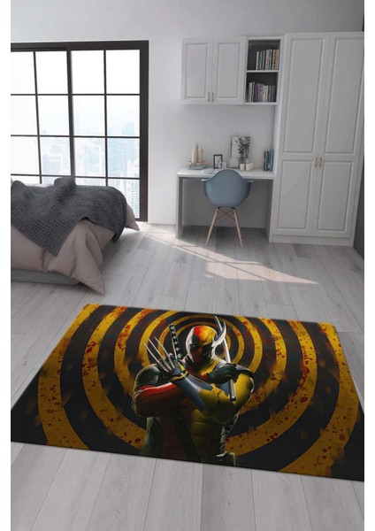 Kaymaz Taban Makinada Yıkanabilir Dijital Baskı Deadpool Desenli Genç Odası Halısı