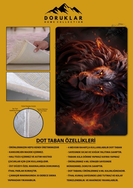 Kaymaz Taban Makinada Yıkanabilir Dijital Baskı Aslan Desenli Genç Odası Halısı