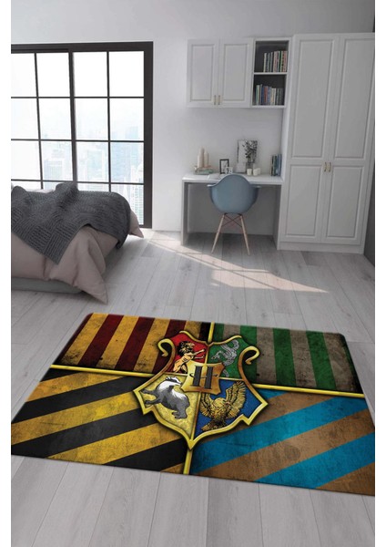 Kaymaz Taban Makinada Yıkanabilir Dijital Baskı Harry Potter Desenli Genç Odası Halısı