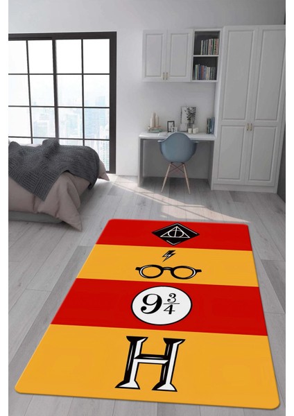 Kaymaz Taban Makinada Yıkanabilir Dijital Baskı Harry Potter Desenli Genç Odası Halısı Dot Taban Halı