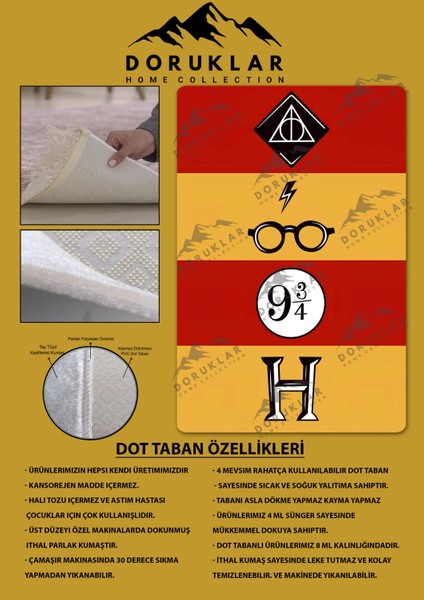 Kaymaz Taban Makinada Yıkanabilir Dijital Baskı Harry Potter Desenli Genç Odası Halısı Dot Taban Halı