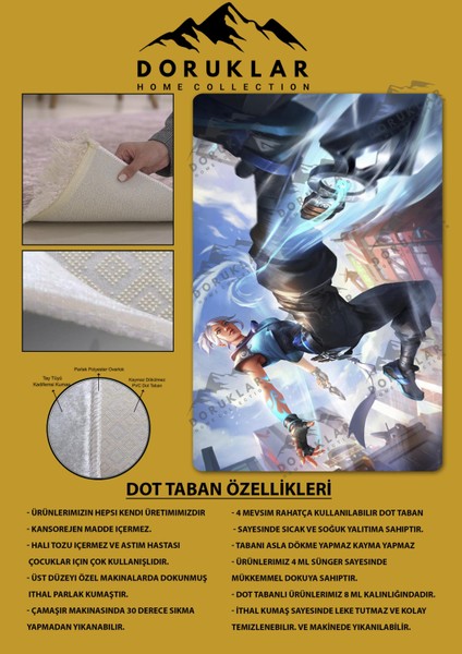 Kaymaz Taban Makinada Yıkanabilir Dijital Baskı Valorant Jett Karakter Desenli Genç Odası Halısı Dot Taban Halı