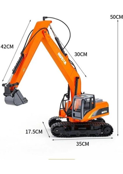 Huına 1/14 Yüksek Kalite 15 Kanal Rc Model Ekskavatör Paletli Kepçe Kazıcı Uzaktan Kumandalı Çok Fonksiyonlu Rc Iş Makinası - 2.4g Full Fonksiyon Sesli ve Işıklı - 1551 Turuncu ( Uzun Kol )