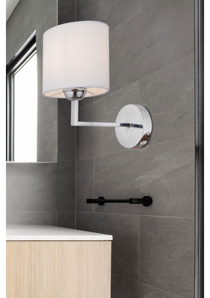 Zadie Tekli Beyaz Şapkalı Krom Duvar Lambası Yatak Odası-Yatak Başı-Banyo Için Modern Aplik