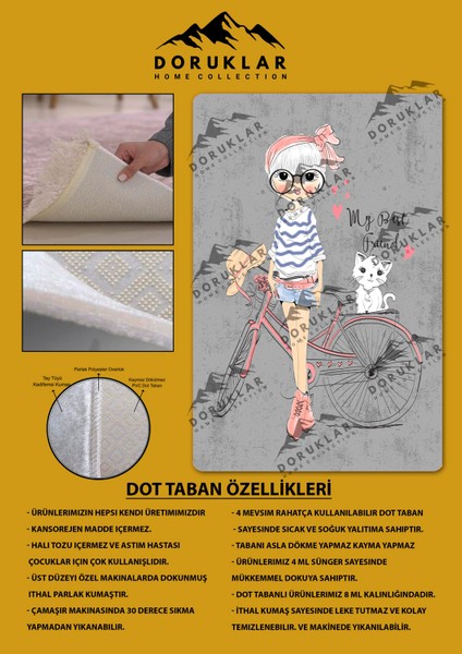 Kaymaz Taban Yıkanabilir Kız ve Kedi Desenli Çocuk Halısı fiyatları