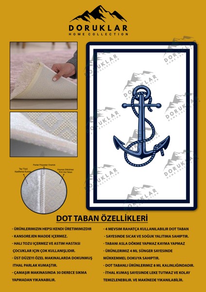 Kaymaz Taban Yıkanabilir Çapa Desenli Çocuk Halısı fiyatları