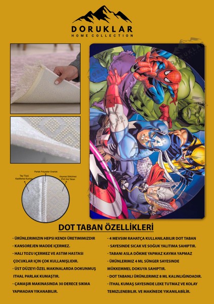 Kaymaz Taban Yıkanabilir Marvel Desenli Çocuk Halısı fiyatları