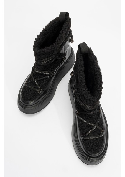 Dila Siyah Suni Kürklü Kadın Kalın Tabanlı Kar Botu fiyatları