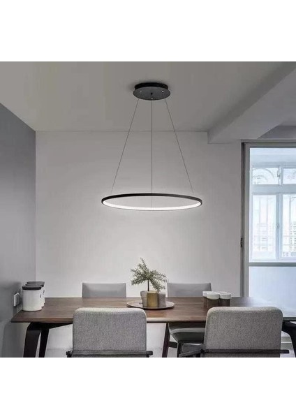 KRAYDINLATMA Saturn Tekli Beyaz & Siyah Gün Işığı Ledli Modern Avize